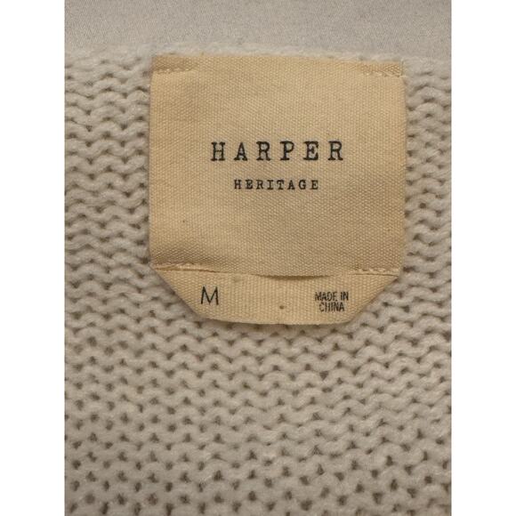 Fringe Sweater By Harper Heritage Off White Long Sleeved Cable Knit Sz M Boho - Picture 5 of 7